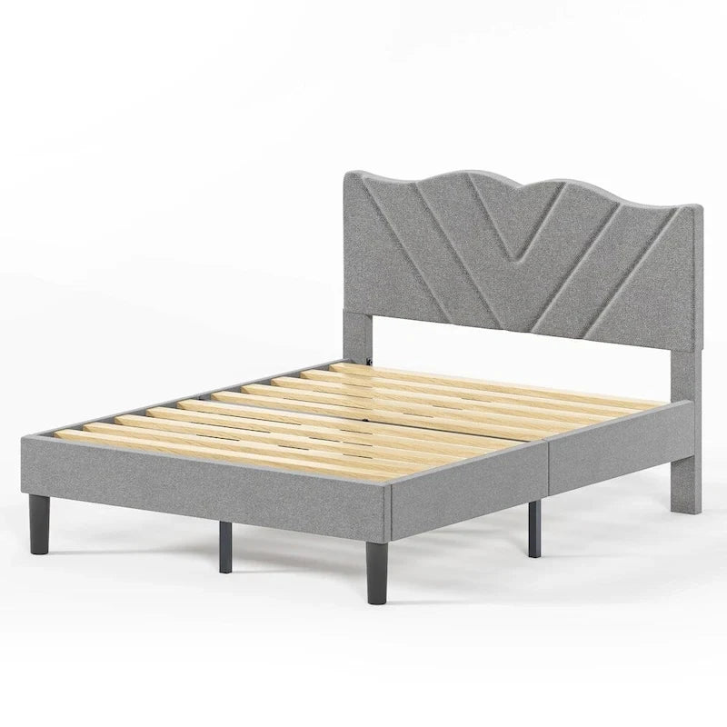 Modern Platform Bed Frame with Upholstered Headboard