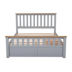 Wood Slat Platform Bed Frame with Vertical Hollows Headboard and Footboard, Low Profile Bed, Panel Bed 2 Drawers