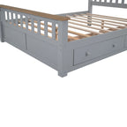 Wood Slat Platform Bed Frame with Vertical Hollows Headboard and Footboard, Low Profile Bed, Panel Bed 2 Drawers