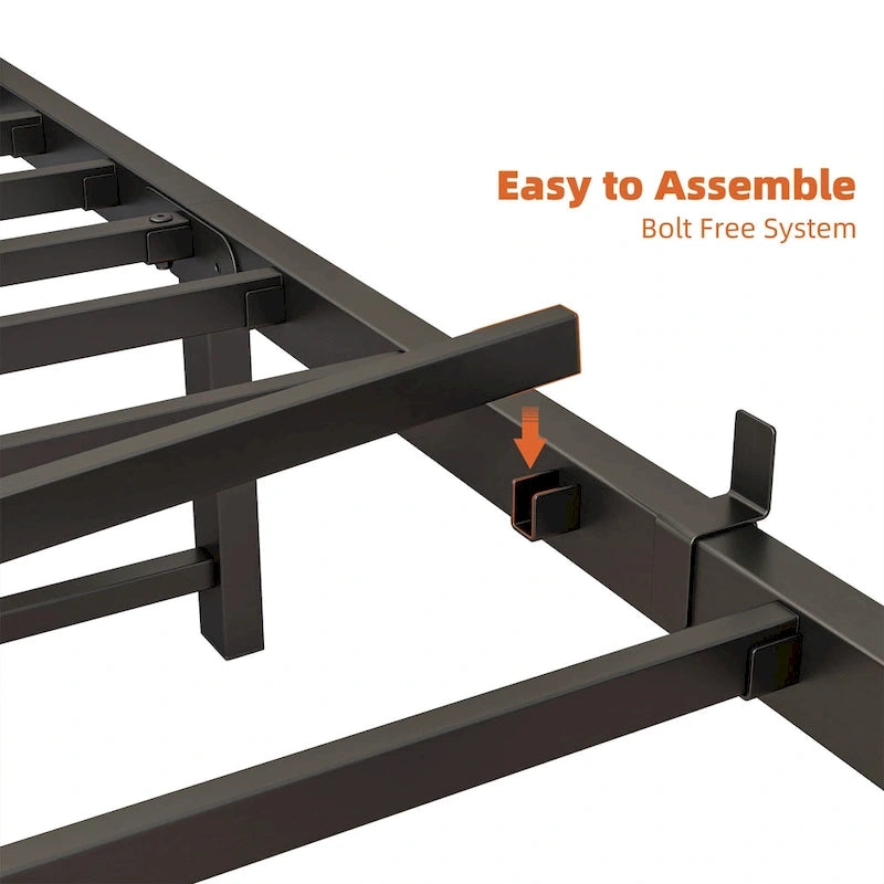 Twin Size Bed Frame with Storage Headboard, Metal Platform Bed with Charging Station, Bookcase Storage, No Box Spring Needed