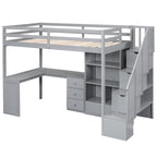 Twin Size Loft Bed w/L-Shaped Desk,Drawers,Cabinet,Storage Staircase