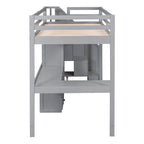 Twin Size Loft Bed w/L-Shaped Desk,Drawers,Cabinet,Storage Staircase