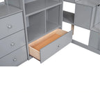 Twin Size Loft Bed w/L-Shaped Desk,Drawers,Cabinet,Storage Staircase