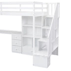 Twin Size Loft Bed w/L-Shaped Desk,Drawers,Cabinet,Storage Staircase