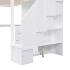 Twin Size Loft Bed w/L-Shaped Desk,Drawers,Cabinet,Storage Staircase