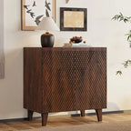 Rustic Wood Accent Cabinet,Fluted Design,Adjustable Shelf,Storage