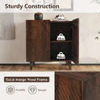 Rustic Wood Accent Cabinet,Fluted Design,Adjustable Shelf,Storage