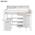 Twin Loft Bed w/Storage Shelves, Under-Bed Desk, Wooden Bed Frames