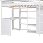 Twin Loft Bed w/Storage Shelves, Under-Bed Desk, Wooden Bed Frames