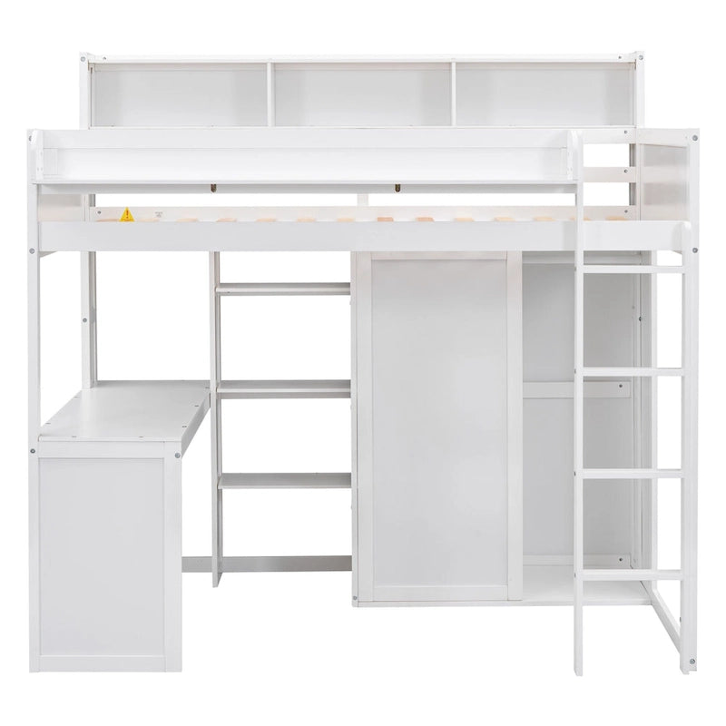 Twin Loft Bed w/Storage Shelves, Under-Bed Desk, Wooden Bed Frames