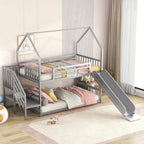 Twin Over Twin-Size Metal Bunk Bed House-Shape-Bed w/Slide, Staircase