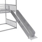 Twin Over Twin-Size Metal Bunk Bed House-Shape-Bed w/Slide, Staircase