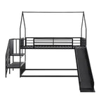 Twin Over Twin-Size Metal Bunk Bed House-Shape-Bed w/Slide, Staircase