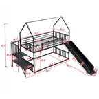 Twin Over Twin-Size Metal Bunk Bed House-Shape-Bed w/Slide, Staircase