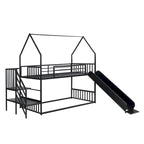 Twin Over Twin-Size Metal Bunk Bed House-Shape-Bed w/Slide, Staircase