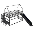 Twin Over Twin-Size Metal Bunk Bed House-Shape-Bed w/Slide, Staircase