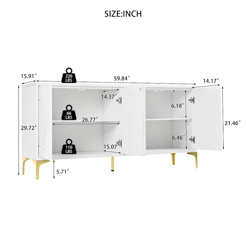 4-door Sideboard Handleless Buffet Cabinet for Dining Room,Living Room