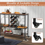 Gymax Industrial Liquor Bar Cart Rolling Kitchen Serving Cart w/ Wine