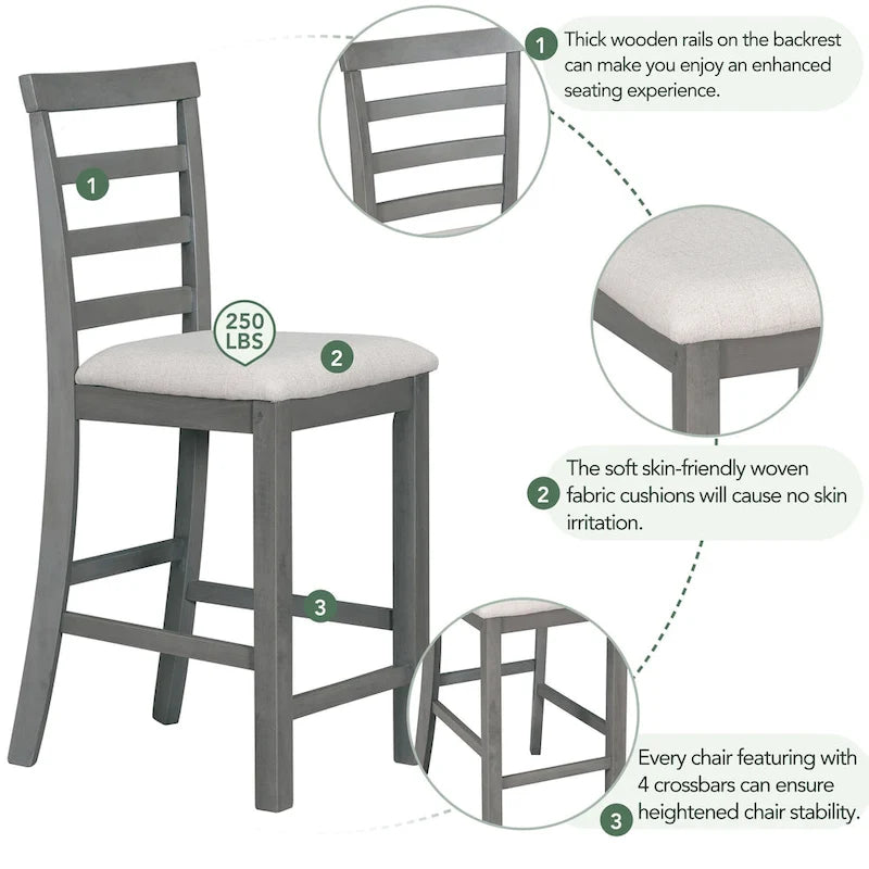 Multi-Functional Counter Height Dining Set Kitchen Bar Dining Table Set with 9 Wine Compartment Wine Glass Holders for Kitchen