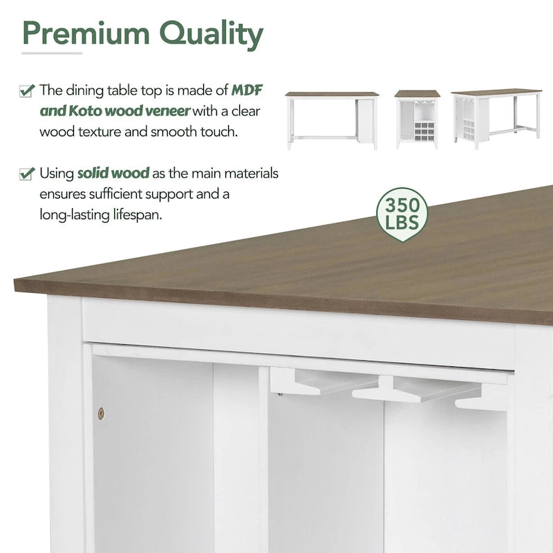 Multi-Functional Counter Height Dining Set Kitchen Bar Dining Table Set with 9 Wine Compartment Wine Glass Holders for Kitchen