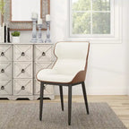 Set of 2 PU Upholstered Dining Chairs Modern Solid Back Chairs with Black Metal Legs