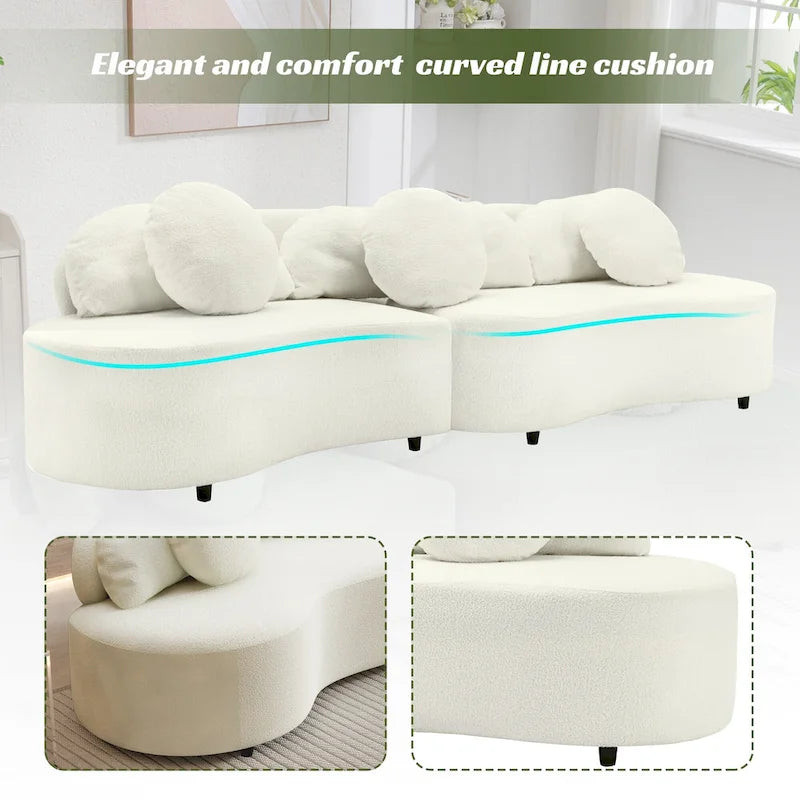 103.5  Lamb Velvet Armless Sofa with 6 Pillows and Floating Design