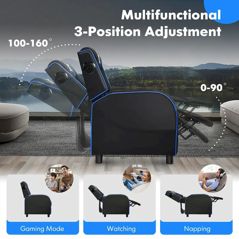 Gymax Massage Gaming Recliner Chair PU Leather Single Recliner Sofa