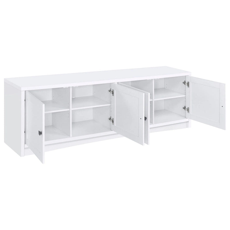 Donna TV Stand Media Cabinet with 4 Doors, White Melamine 78 Inch