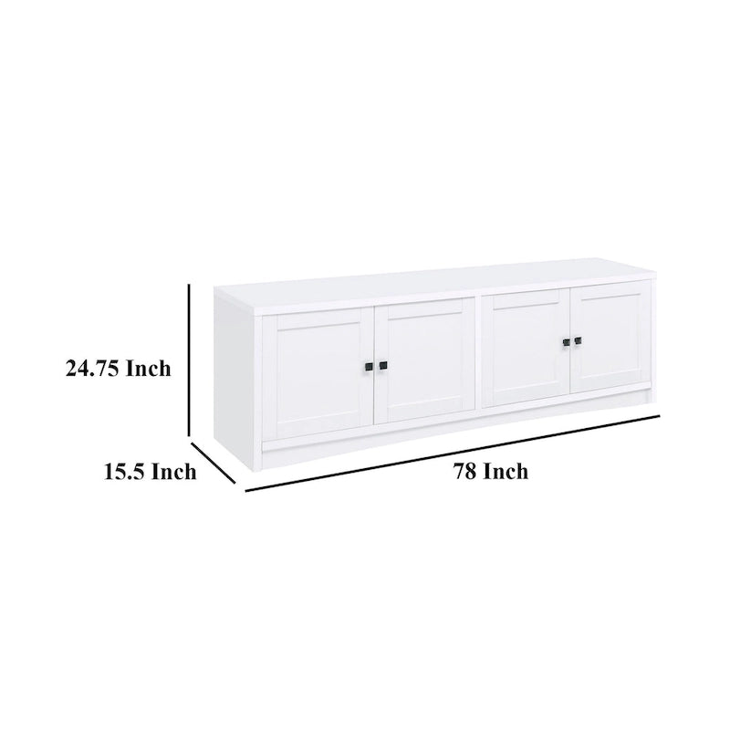 Donna TV Stand Media Cabinet with 4 Doors, White Melamine 78 Inch