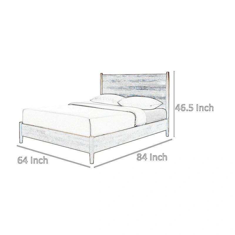 Carry Queen Bed, Beige Boucle Upholstered Headboard Walnut Brown Solid Wood