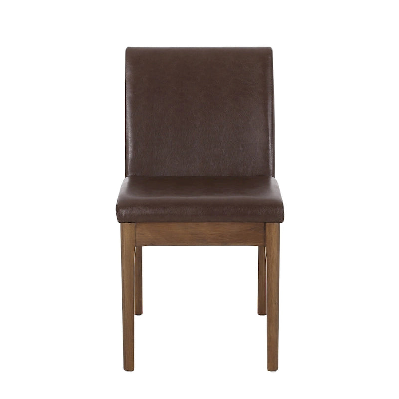 Armless Dining Chair, Natural Grain Rubberwood, Brown Faux Leather
