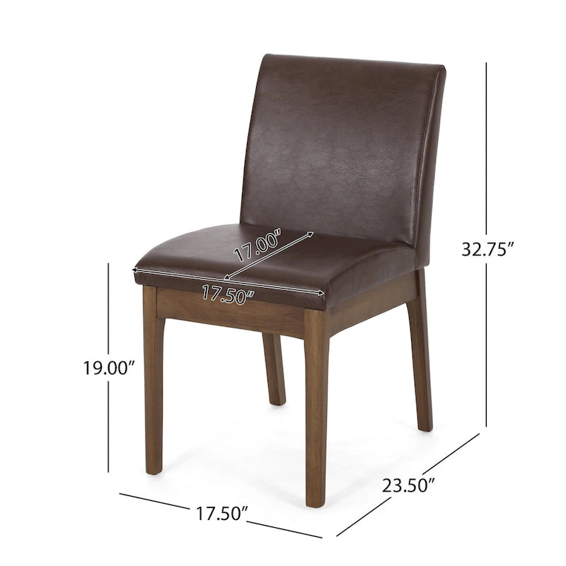 Armless Dining Chair, Natural Grain Rubberwood, Brown Faux Leather