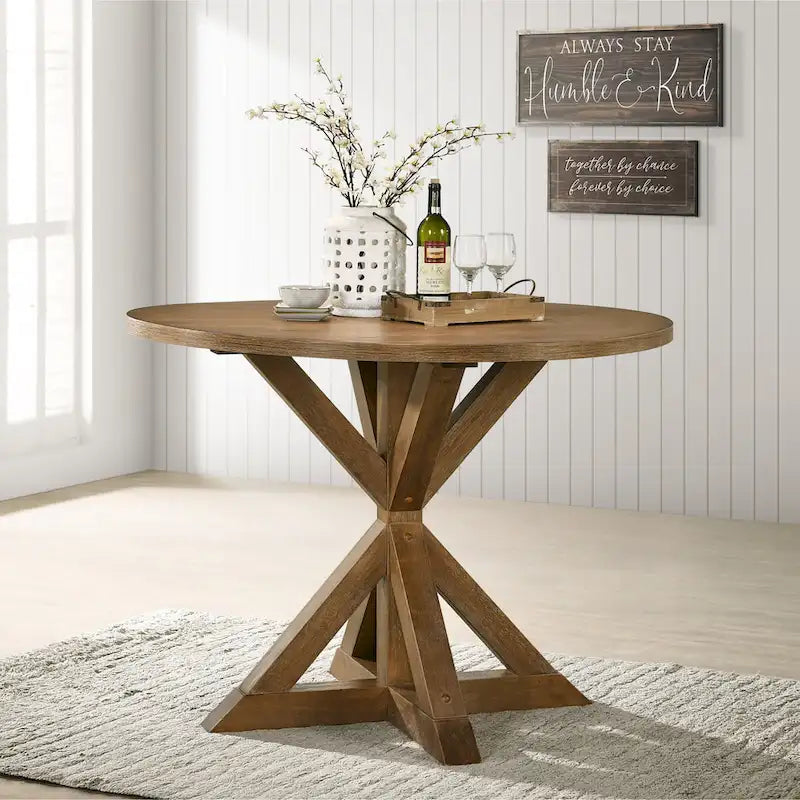Counter Height Dining Table Set, 5 Piece Round Kitchen Dining Table Set with Round Table and 4 Upholstered Dining Chairs