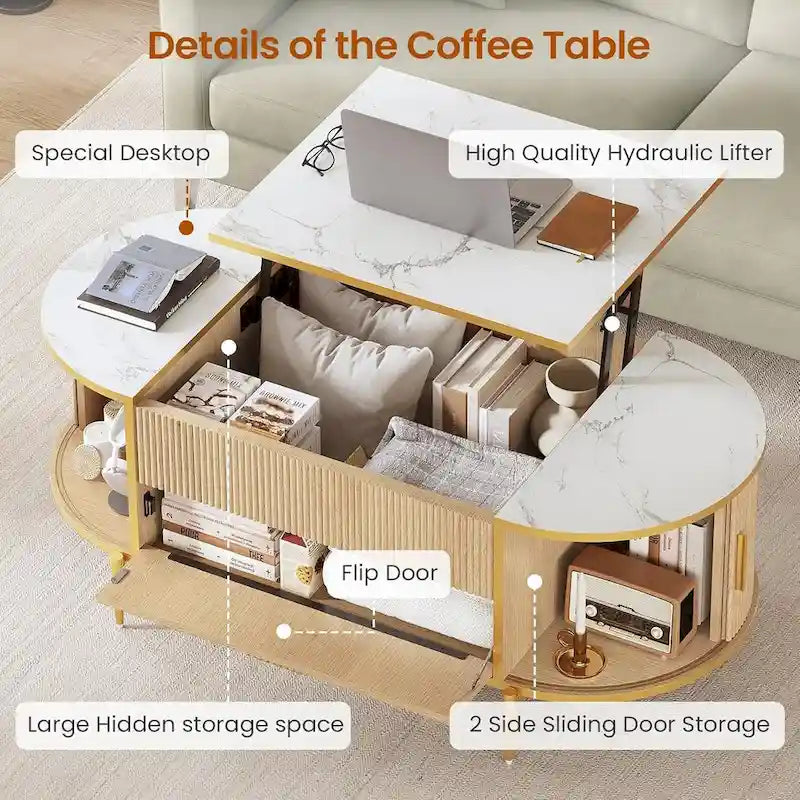 Lift Top Coffee Table Storage Compartment Barn Door