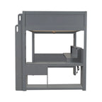 Wood Twin Size Gaming Loft Bed with Desk, Multi-storage Shelves, LED and Charging Station, Dark Gray