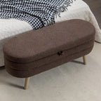Storage Ottoman Bench with Wood Legs,Oval End of Bed Bench Indoor Ottoman W/Adjustable Foot Nails for Living Room
