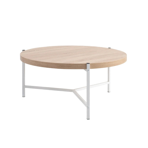 36.5  Modern Round Coffee Table with Wooden Top and Sleek Stainless-Steel Base for Living Room - 36.5L x 36.5W x 16.5H