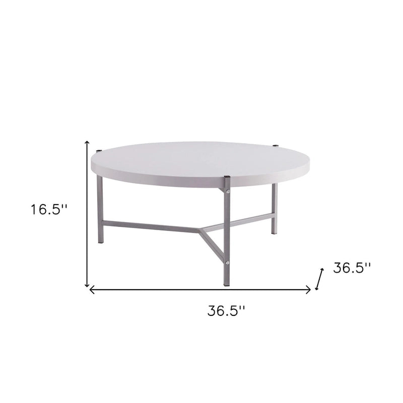 36.5  Modern Round Coffee Table with Wooden Top and Sleek Stainless-Steel Base for Living Room - 36.5L x 36.5W x 16.5H