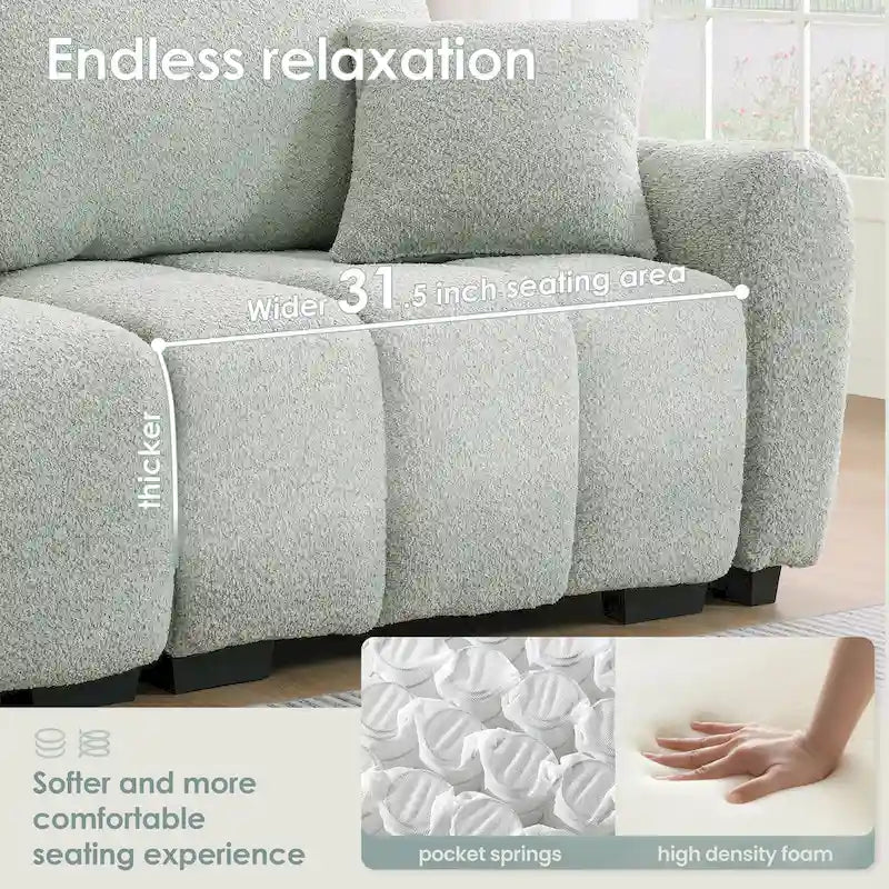 100  L-Shaped Sofa Boucle Fabric Couch with Movable Ottoman