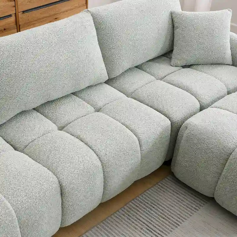 100  L-Shaped Sofa Boucle Fabric Couch with Movable Ottoman