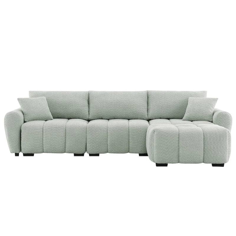 100  L-Shaped Sofa Boucle Fabric Couch with Movable Ottoman