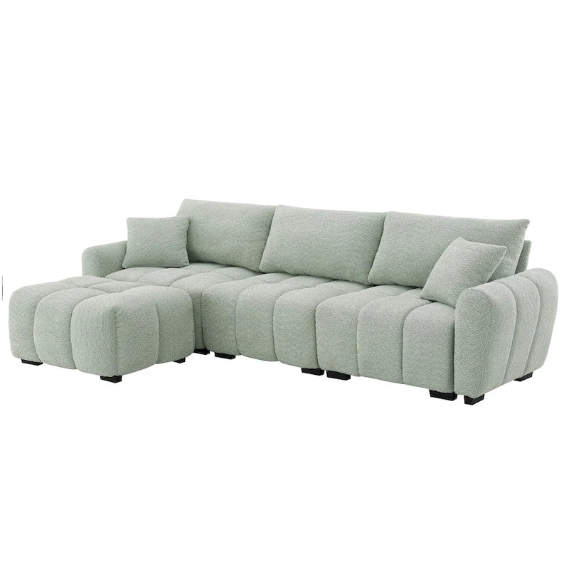 100  L-Shaped Sofa Boucle Fabric Couch with Movable Ottoman