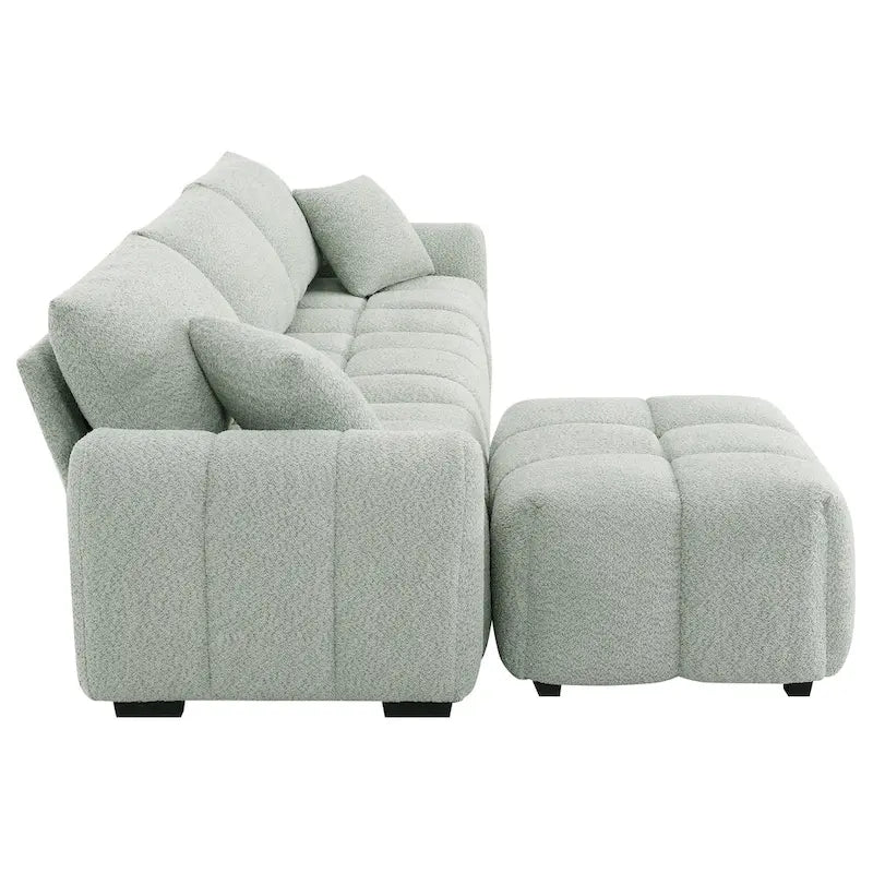 100  L-Shaped Sofa Boucle Fabric Couch with Movable Ottoman