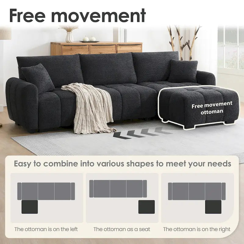 100  L-Shaped Sofa Boucle Fabric Couch with Movable Ottoman
