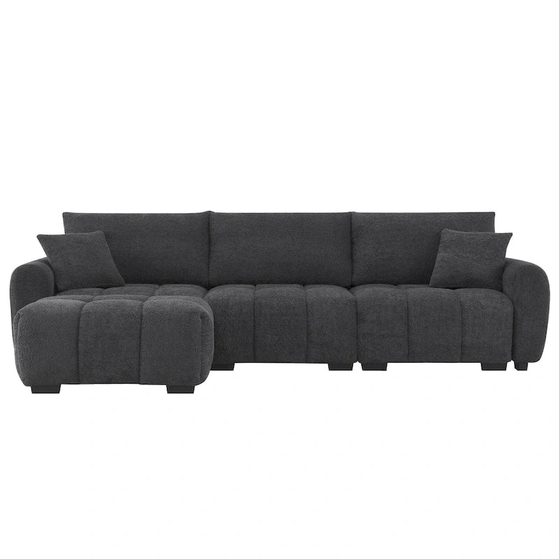 100  L-Shaped Sofa Boucle Fabric Couch with Movable Ottoman