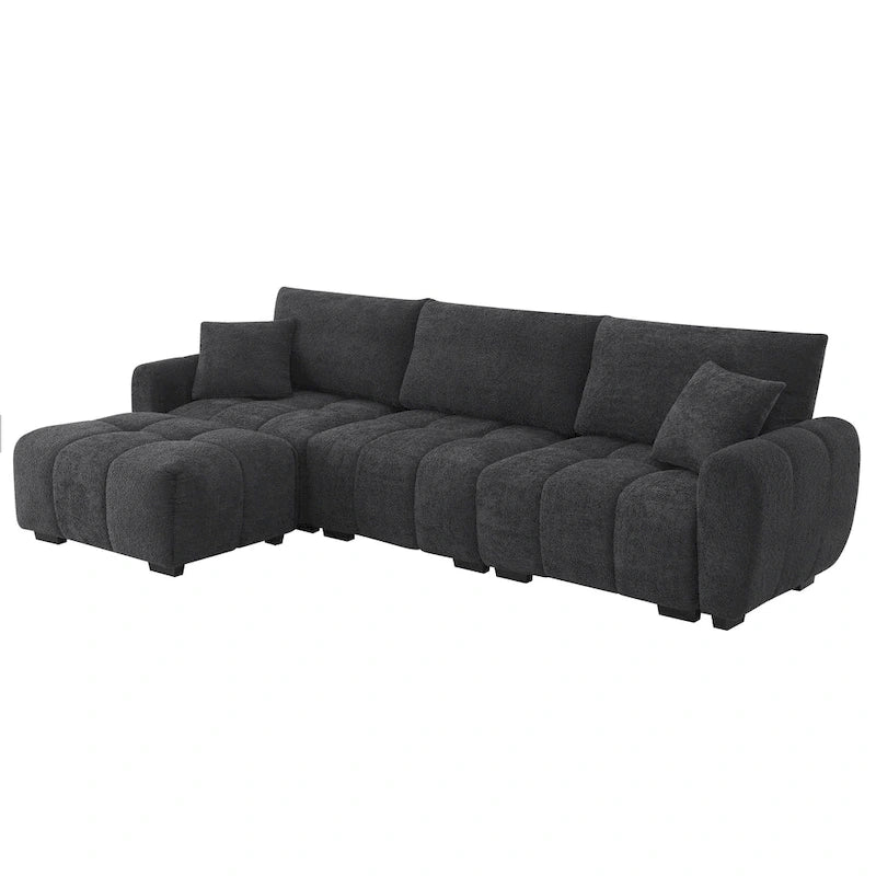 100  L-Shaped Sofa Boucle Fabric Couch with Movable Ottoman