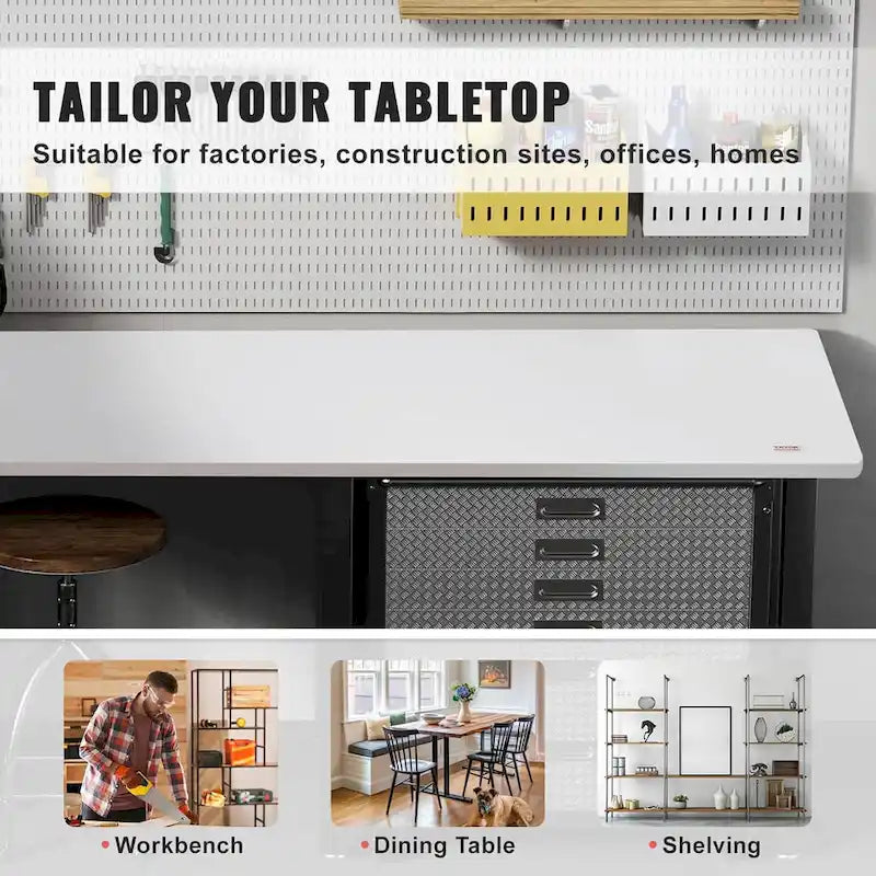 VEVOR 60 x 25 Inch Rectangular Tabletop for Adjustable Standing Desk, White - 34.8