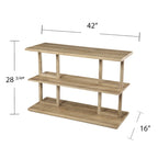 Natural Wood Rectangular Console Table with Floor Shelf and 2 Shelves - 42 L x 15.75 W x 28.5 H