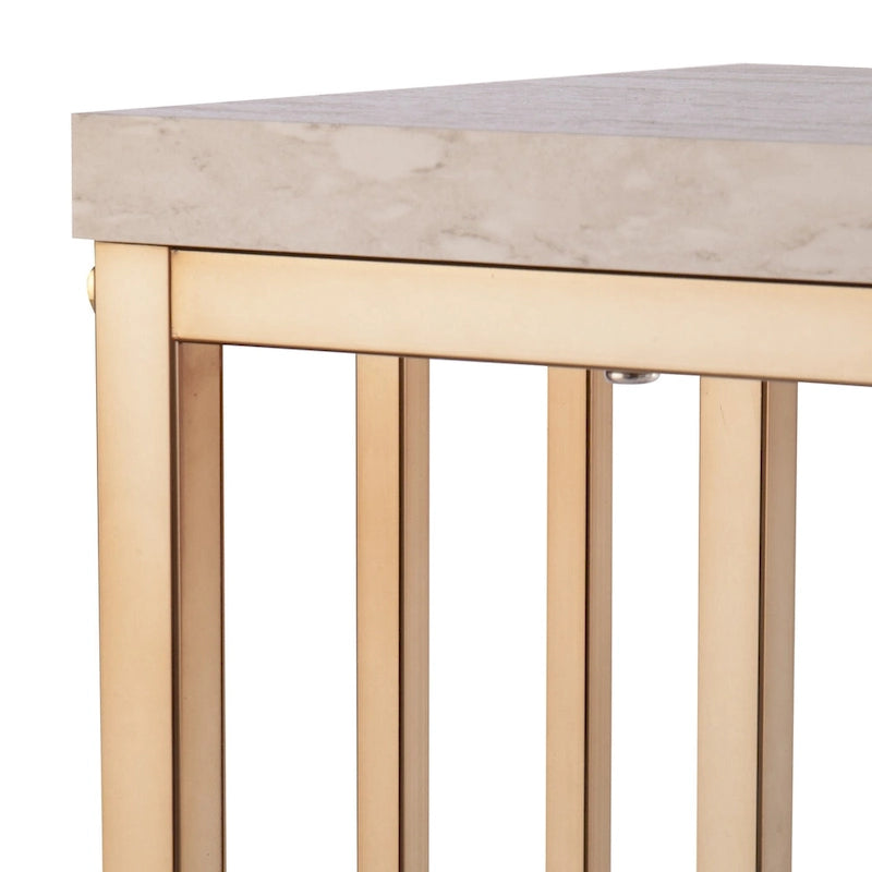 Champagne Faux Stone Rectangular Console Table with Gold Shelf Base - 47.5 L x 12 W x 29.5 H