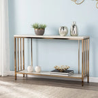 Champagne Faux Stone Rectangular Console Table with Gold Shelf Base - 47.5 L x 12 W x 29.5 H